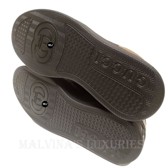 GUCCI MENS SNEAKERS BASKET GG LOGO JACQUARD BROWN LEATHER SHOES sz 10 10.5 US - Picture 14 of 15